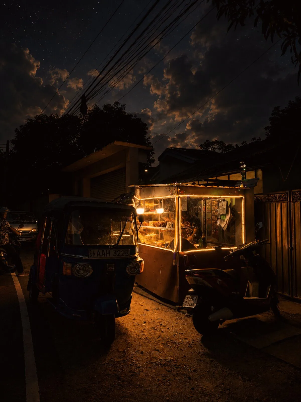 Roadside fruit stall stop in warm afternoon light